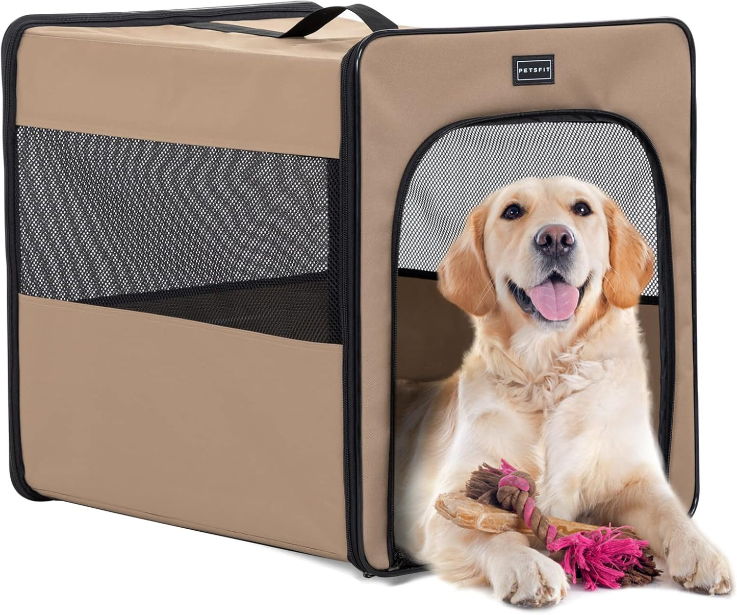 PETSFIT Soft Sided Dog Crate, Travel Dog Crate - 19 Inch Lightweight, Roomy, Easy to Set Up, Sturdy Portable Dog Kennel with Thick Mat, Navy Blue