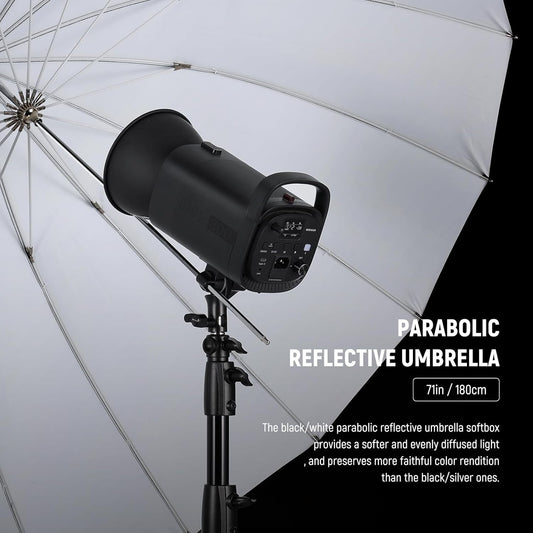 NEEWER 71"/180cm Parabolic Reflective Umbrella Photography with White Inner, Soft Lighting with Diffuser Cover, Bag, Quick Fold for Camera Photo Studio Video Light Shooting Monolight Flash, NS4U - PuriLite