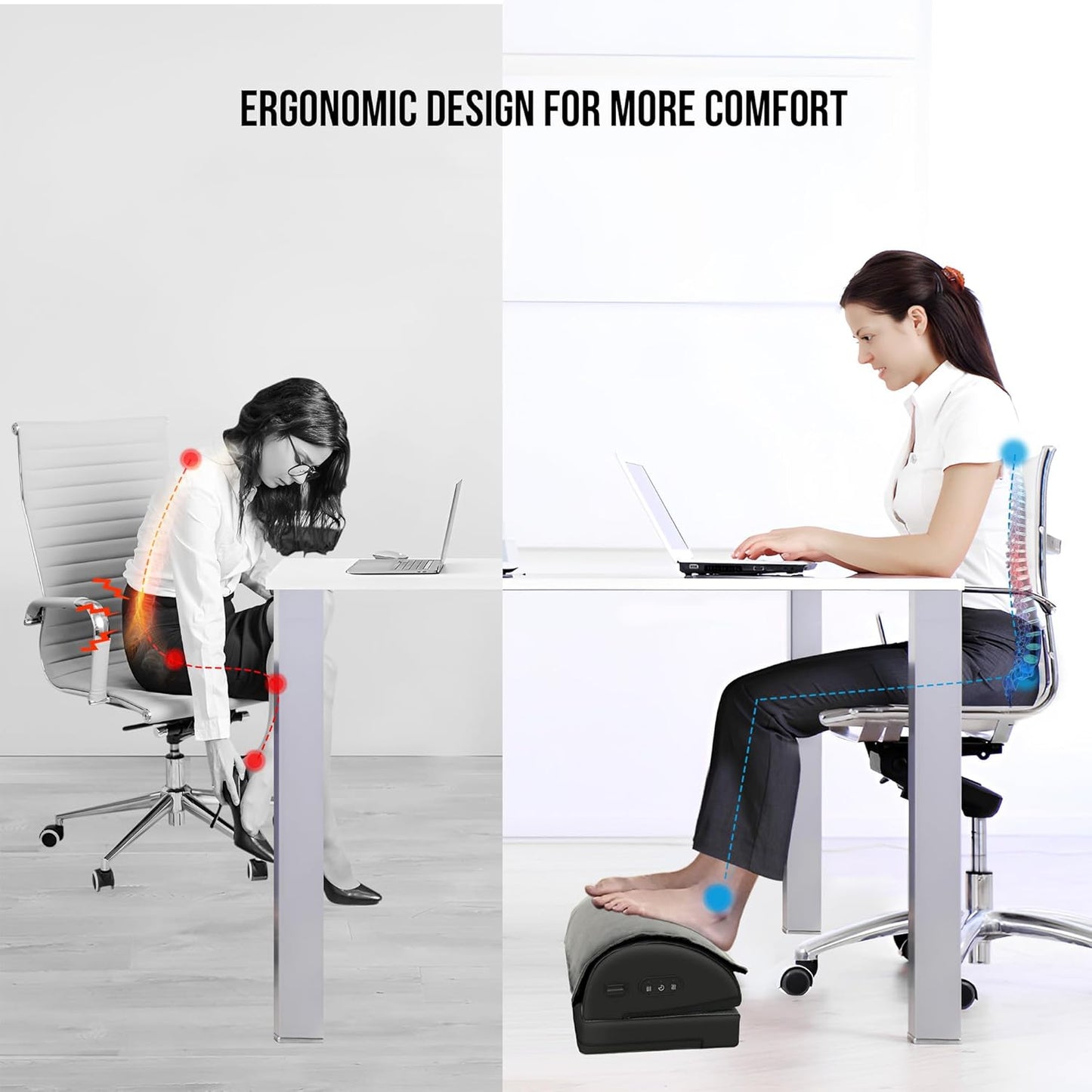 Snailax Foot Rest Under Desk at Work, 2 Heating Levels, 3 Vibrating Massage Modes, Heated Ergonomic Foot Stool with Adjustable Height, Office & Gaming Home Use, Grey