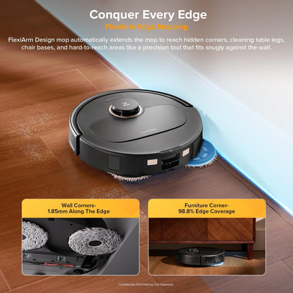 roborock Qrevo S5V Robot Vacuum and Mop, FlexiArm Edge Mopping, 12,000Pa Suction, Smart Obstacle Avoidance, Dual Anti-Tangle Brushes, 10mm Mop Lifting, Auto Mop Washing&Drying, Self-Emptying&Refilling