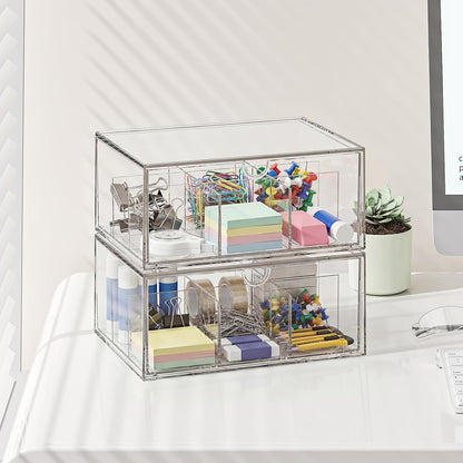 2 Pack Coffee Pod Storage Drawer, Stackable Tea Bag Organizer with Dividers, Acrylic Coffee and Tea Packet Holder, Clear Plastic Storage Bins for Kitchen Pantry, Countertop or Cabinet