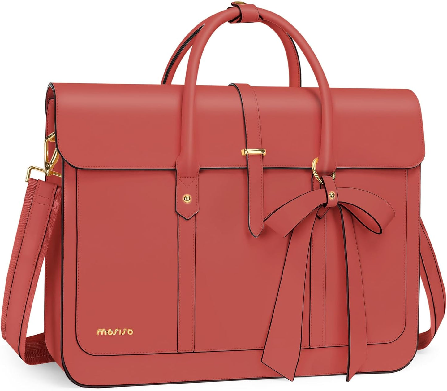 MOSISO Laptop Bag for Women, PU Leather Laptop Shoulder Bag Convertible Backpack, Work Travel Computer Bag with Bowknot - PuriLite