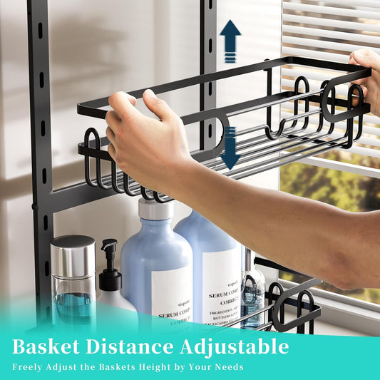 HapiRm Adjustable Shower Caddy Hanging - 4-Tier No Drilling Bathroom Shelf Over the Door, Rustproof Shower Organizer Hanging with 2 Soap Holders & 22 Hooks, Bathroom Organizer for Shampoo, Conditioner - PuriLite