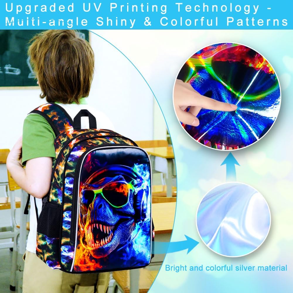 3pcs Backpack for Boys and Girls, 16” Kids Kindergarten Bookbag with Lunch Box, Cute Elementary Backpacks for Boy Girl