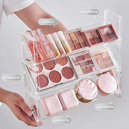 Clear Makeup Storage Organizer | Multi Layer Cosmetic Display | Dressing Table Storage Box | Space Saving Makeup Holder | Plastic Beauty Organizer - PuriLite