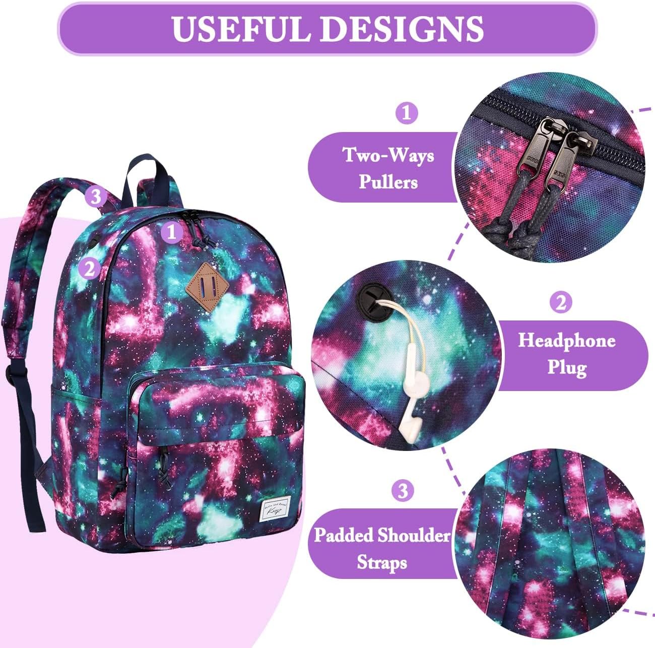 School Backpack, Kasqo 15.6 Inch Classic Lightweight Water-Resistant Backpack for Men Women Teens Girls Boys Kids to School, College, Travel, Work, Black