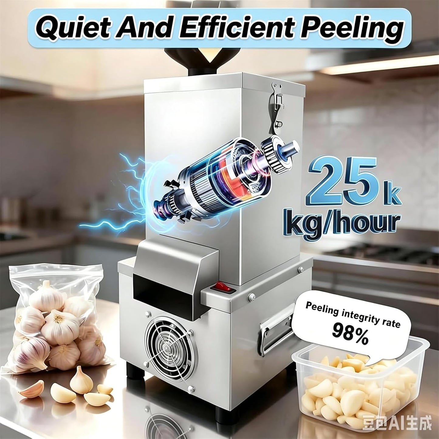 Electric Garlic Peeler Machine, Stainless Steel Garlic Peeling Tool for Home, Restaurant, or Canteen - Efficient Garlic Separator for Quick Peeling