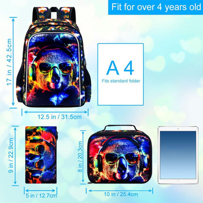 3pcs Backpack for Boys and Girls, 16” Kids Kindergarten Bookbag with Lunch Box, Cute Elementary Backpacks for Boy Girl