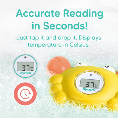 Aycorn Digital Baby Bath Thermometer Baby Safety - Celsius Water Temperature Thermometer & Room Thermometer with LED Display and Temperature Warning - Infant Baby Bath Toys Floating Toy Thermometer