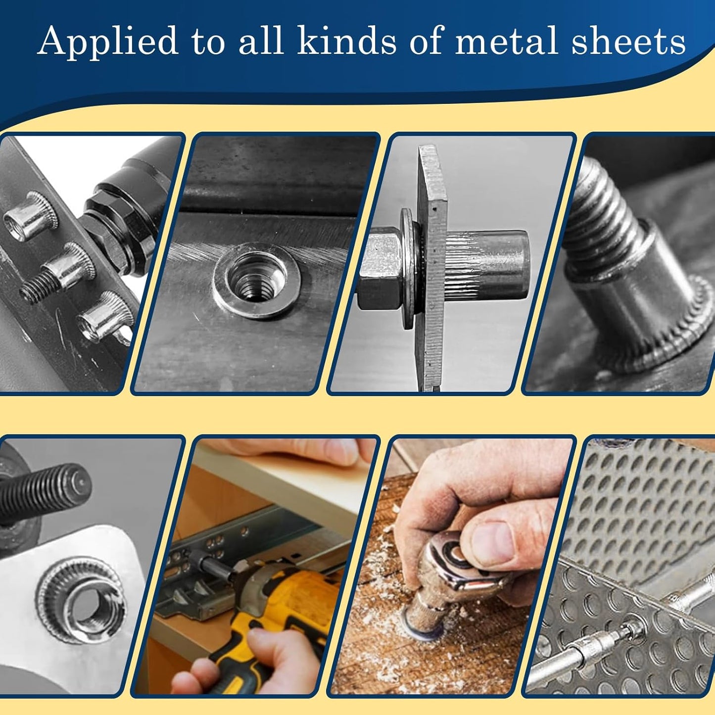 Vifmy Metric & SAE Rivet Nut Assortment Kit(420 Pcs),m3 m4 m5 m6 m8 m10 m12#6-32#8-32#10-24 1/4"-20 5/16"-18 3/8"-16 UNC Flat Head Rivnut Set,Zinc Plated Finish Carbon Steel Nutsert