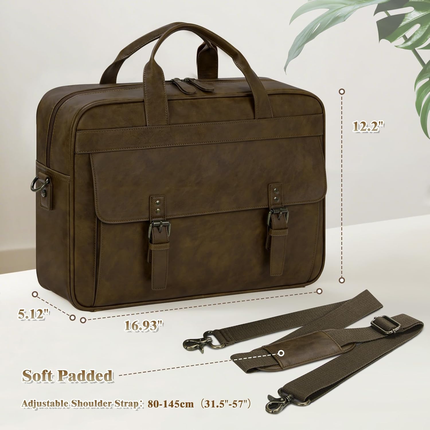 RAINSMORE Messenger Bag for Men 16 Inch Laptop Bag Vintage Leather Waterproof Laptop Briefcases Large Computer Satchel Bag - PuriLite
