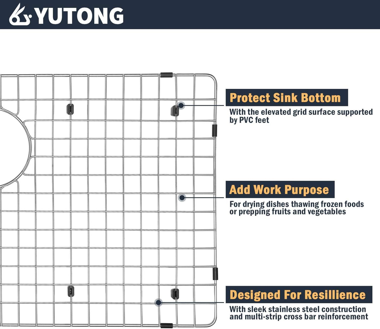 Yutong Kitchen Stainless Steel Sink Bottom Grid with Small Rounded Corner (27.5" x 15.5")