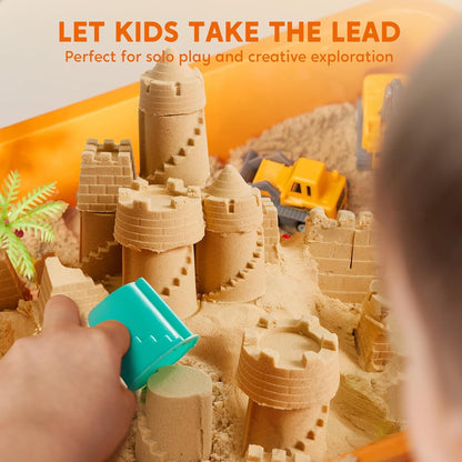 Klever Kits Construction Sensory Bin for Toddlers with Glow in The Dark Stones, Sandbox with Lid Magic Sand Castle Building kit, Preschool Learning Activities for Boys Girls Age 3+