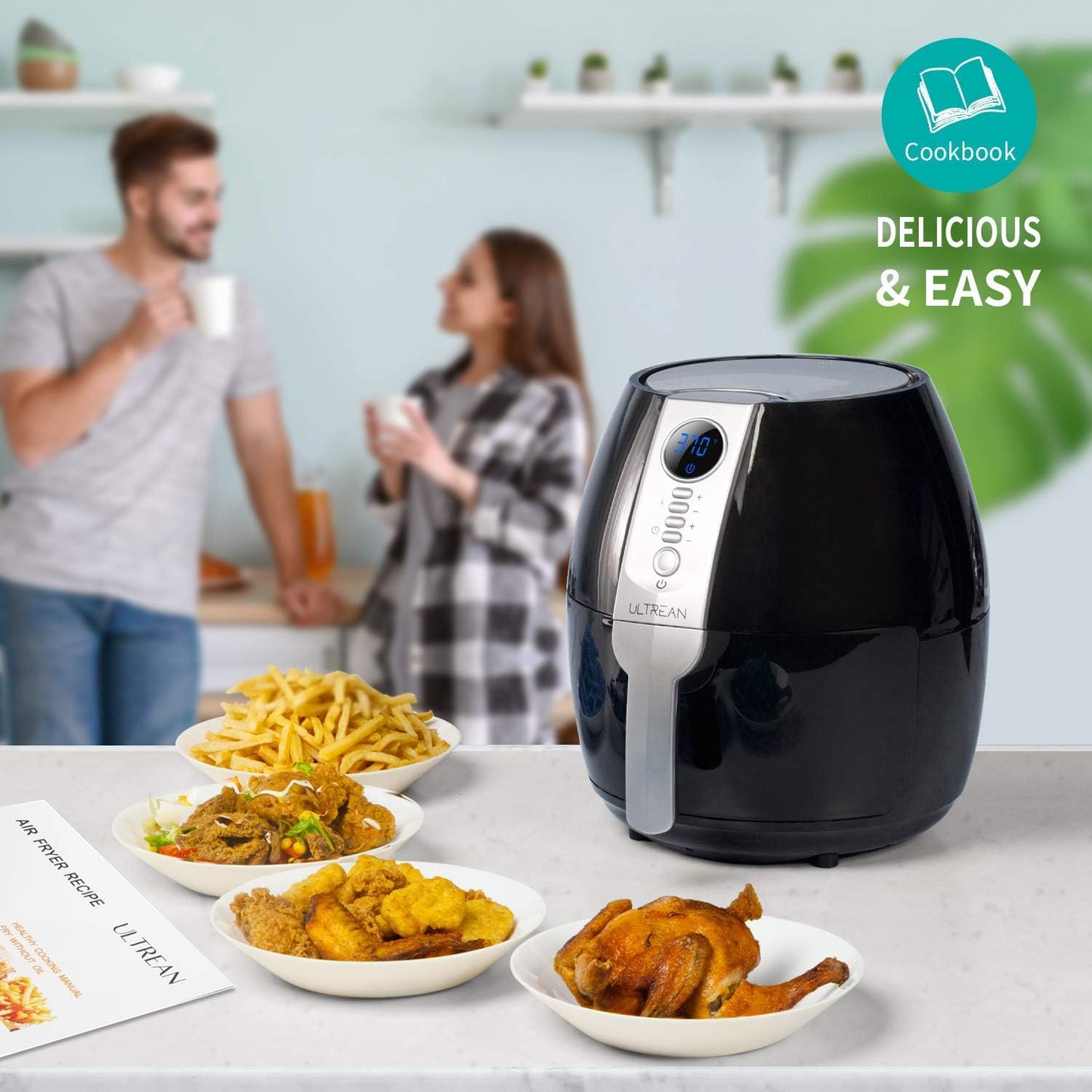 Ultrean Air Fryer, 4.2 Quart (4 Liter) Electric Hot Air Fryers Oven Oilless Cooker with LCD Digital Screen and Nonstick Frying Pot, UL Certified,1-Year Warranty,1500W (Black)