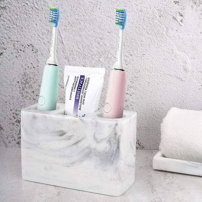 Marble Style Electric Toothbrush Holder with 3 Slots, Resin Toothbrush and Toothpaste Countertop Organizer, Ink White - PuriLite
