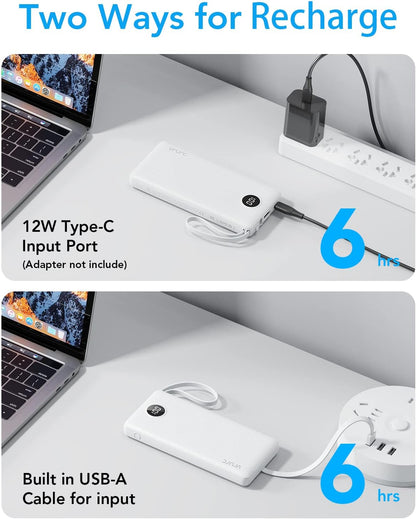 VRURC 10000mAh Power Bank Built-in Cables, Portable Charger with LED Display, Slim Intelligent Travel Battery Pack with Cords, 5 Output Dual Input Phone Charger for Cell Phone Smart Devcies-Blue