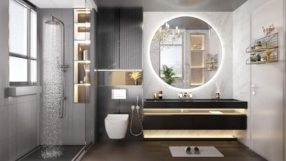 TETOTE 28 Inch Round LED Bathroom Vanity Mirror, Anti-Fog Dimmable Lights IP54 Waterproof Circle Makeup Wall Mounted Mirror