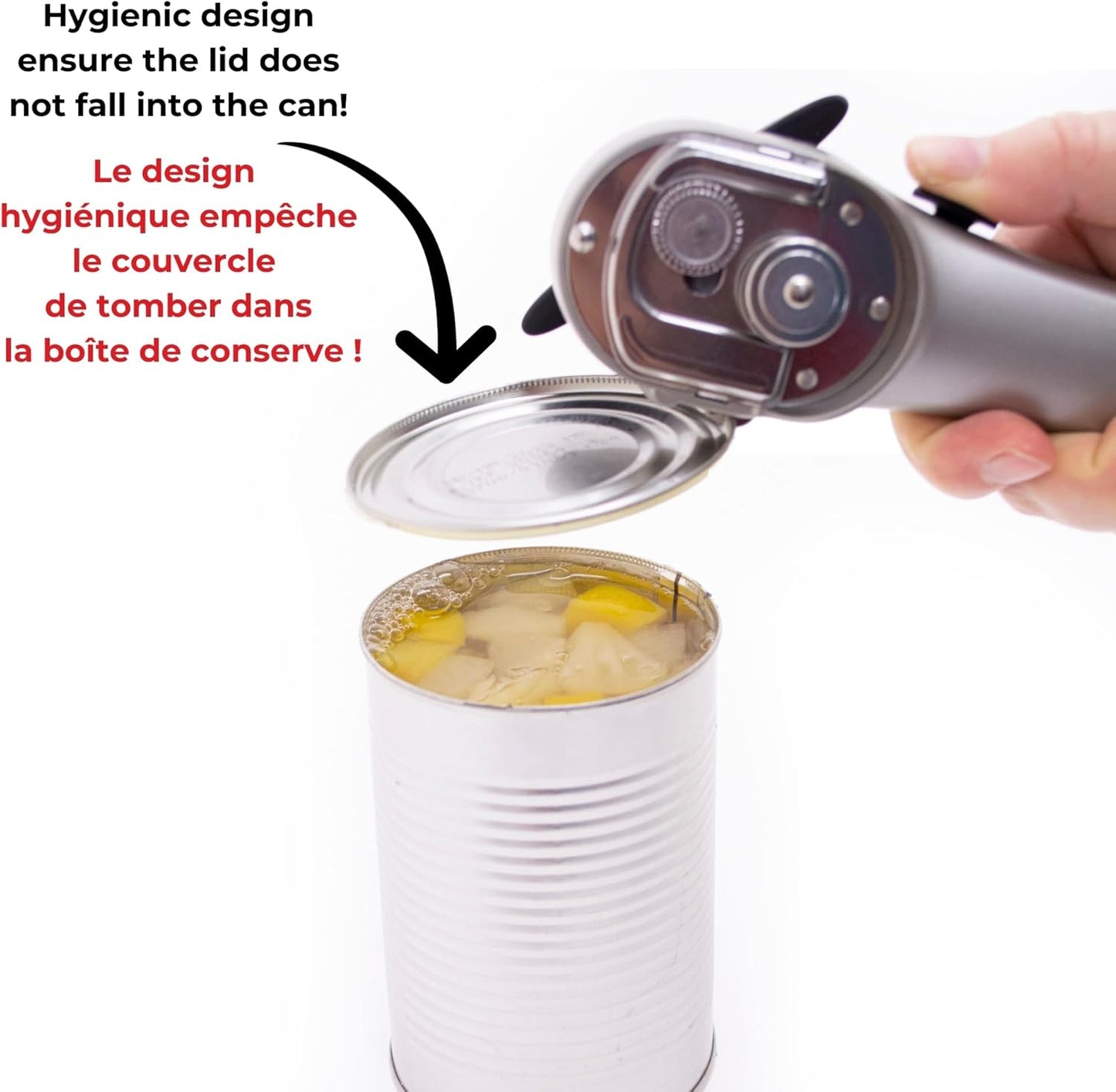 Starfrit Securimax Auto Can Opener - Patented Safe Edge Technology with Lid Lifter - Leaves No Sharp Edges on Lid & Can - Heavy Duty Non-Slip Knob