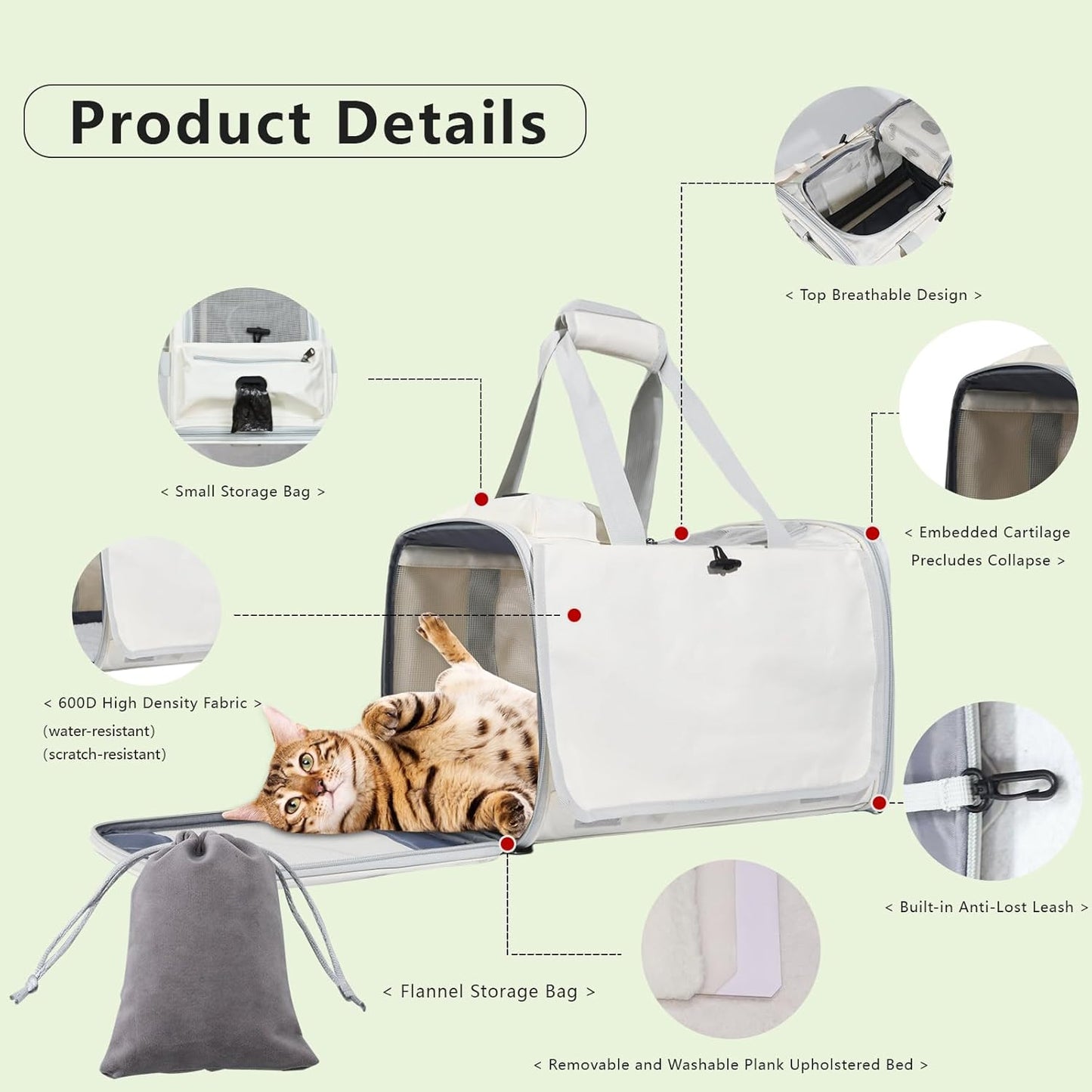 Le city Cat Carrier and Dog Carrier is Designed for Pets Weighing up to 16 lbs.Soft-Sided,Durable and Collapsible Travel Carrier,Breathable Mesh for Ventilation,Adjustable Shoulder Strap for Comfort