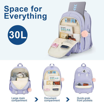 WINDARS Backpacks for Girls, 15.6 Inch School Bag Cute Waterproof laptop Bookbag Large College Backpack for Teen Women Students Anti Theft Travel Daypack Black