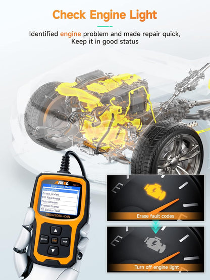 ANCEL AD410 Enhanced OBD2 Scanner – Vehicle Code Reader & Engine Fault Diagnostic Tool for All OBDII Cars 1996+, Live Data Monitoring, Black/Yellow - PuriLite