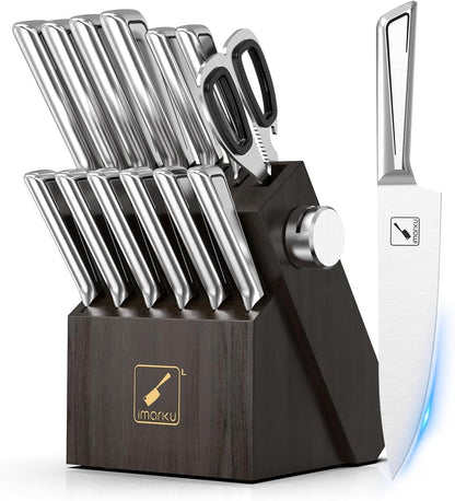 Knife Sets for Kitchen with Block imarku Japanese Knife Set Stainless Steel Kitchen with Block 14pcs, Built-in Sharpener, Sharp Knife Block Set with Non-Slip Ergonomic Handles - Dishwasher Safe
