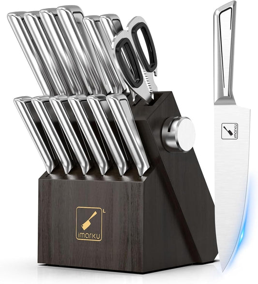 Knife Sets for Kitchen with Block imarku Japanese Knife Set Stainless Steel Kitchen with Block 14pcs, Built-in Sharpener, Sharp Knife Block Set with Non-Slip Ergonomic Handles - Dishwasher Safe