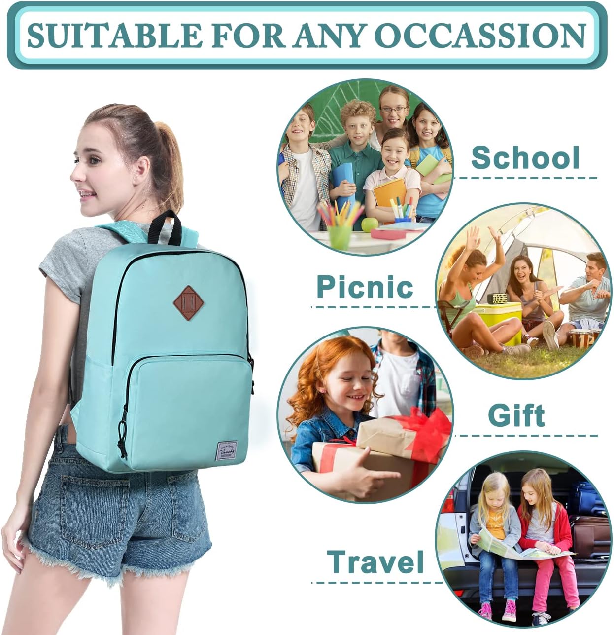 VASCHY Lightweight School Backpack for Women with Sleeve for 14" Laptop