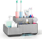 Toothbrush Holder, Bathroom Organizers Countertop, 6 Compartments Multifunctional Washroom Organizer for Toothpaste, Cosmetic, Makeup, Office Stationery Pencils（Silver）