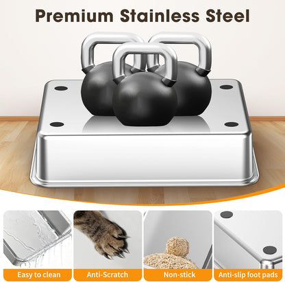 XL Stainless Steel Cat Litter Box | Extra Large Metal Litter Tray with High Sides