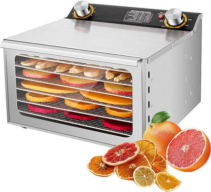 Electric Food Dehydrator, Commercial Freeze Dryer with 12H Timer, 30-90℃ Temperature Control, Stainless Steel Fruit Dryer for Jerky, Beef, Herb, Vegetables, Dog Treats