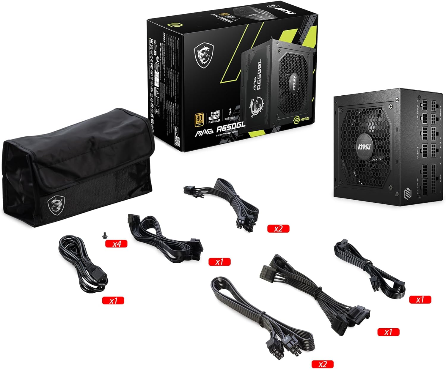 MSI MAG A750GL PCIE 5 Gaming Power Supply - Full Modular - 80 Plus Gold Certified 750W - Compact Size - ATX PSU - PuriLite