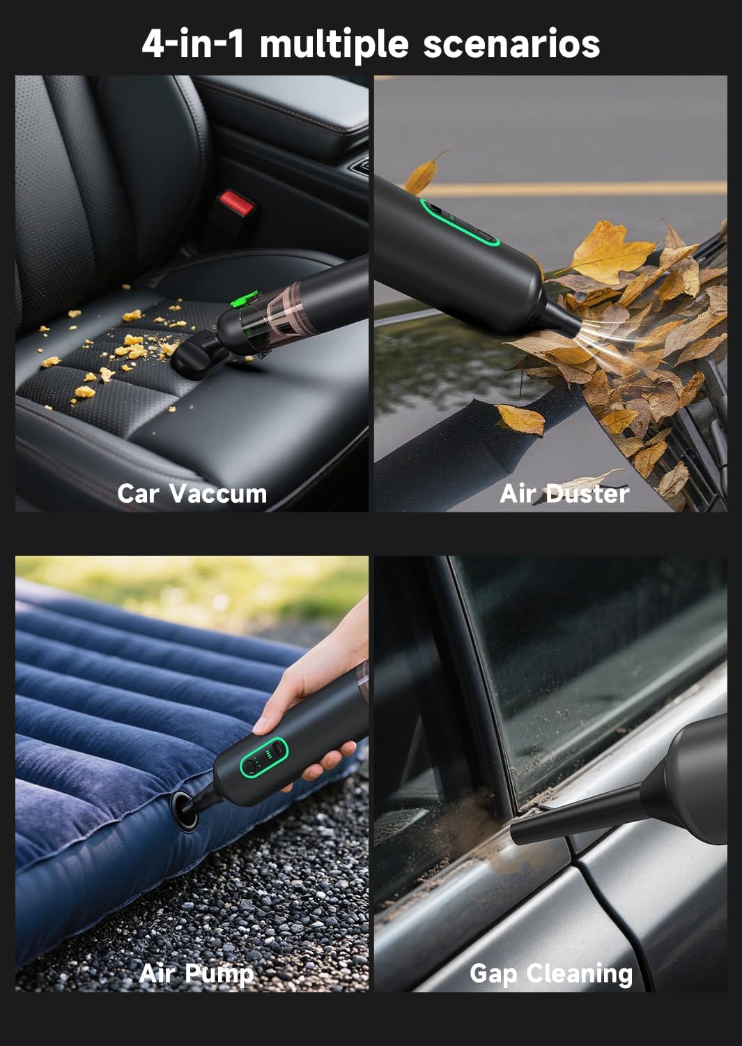 Mini Car Vacuum Cleaner Cordless Powerful, 20000PA Handheld Vacuum Cordless Suction USB Rechargeable，4 in 1 Portable Dust Buster Handheld for Car, Boat, Desk, Home, Keyboard, Office, Pet Hair