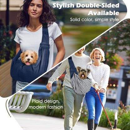 Pawaboo Small Dog Sling Carrier, Reversible Hands Free Dog Sling Carrier for Small Dogs and Cats, Puppy Sling Carrier with Adjustable Strap Buckle & Safety Harness, Puppy Essentials, Grey