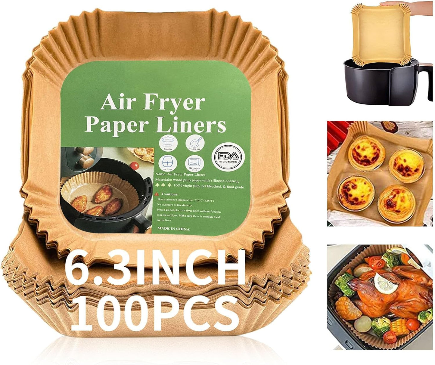 GOFFUGT Air Fryer Disposable Paper Liner,100PCS Round Airfryer Paper Liners,9" Natural Parchment Paper for Air Fryer Oil-Proof Water-Proof,Food Grade Parchment for AirFryer,Steamer,Microwave Etc