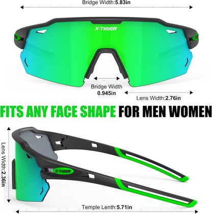 X-TIGER Polarized Cycling Glasses with 5 Interchangeable Lenses,MTB Biking Baseball Running Sports Sunglasses for Men Women