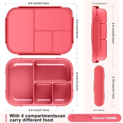 Amathley Lunch Box Kids,Bento Box Adult Lunch Box,Leakproof Lunch Containers for Adults/Kids/Toddler,1200ML-4 Compartments bento Lunch box with Utensil,Microwave & Dishwasher Safe(Dark Gray)