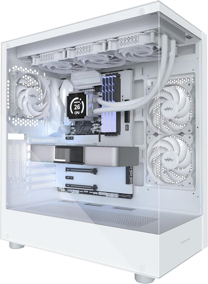 MUSETEX PC CASE ATX 3 Non-LED Fans Pre-Installed, Type-C Mid Tower Computer Case with Full View Dual Tempered Glass, Gaming PC Case,White(K2)