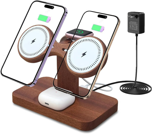 Magnetic Dual Wireless Charger for Smart Phone Multiple Devices, Two Phone Charging Station & Smart Watch