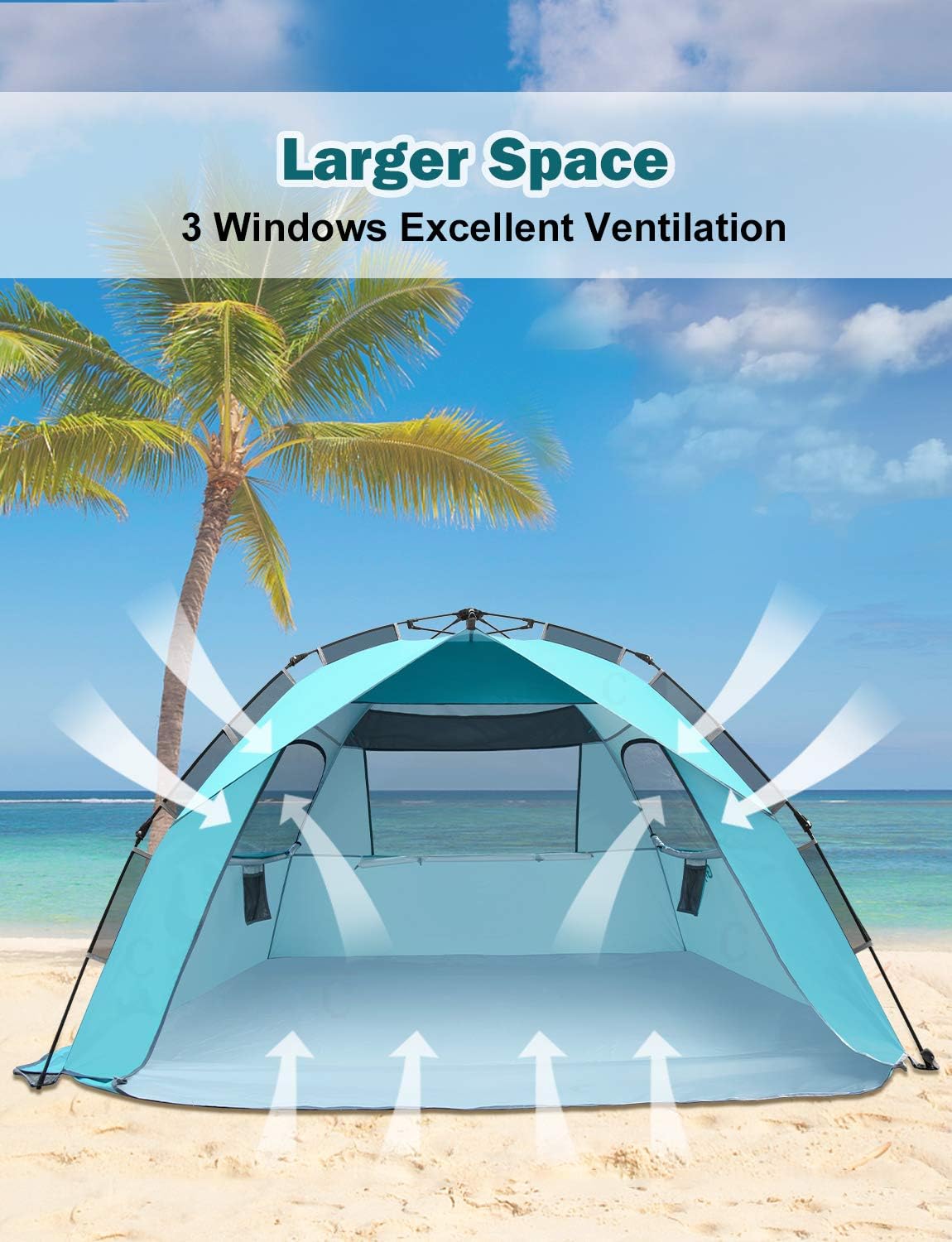Glymnis Beach Tent Pop Up Beach Tent XL 4-6 Person Easy Setup Portable Sun Shelter UPF 50+ Sun Shade Tent with Carry Bag for Beach Garden Picnic