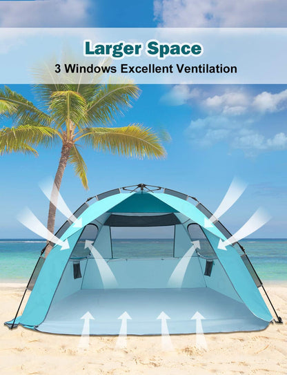 Glymnis Beach Tent Pop Up Beach Tent XL 4-6 Person Easy Setup Portable Sun Shelter UPF 50+ Sun Shade Tent with Carry Bag for Beach Garden Picnic