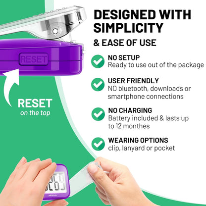 3D Pedometer for Walking, Simple Step Counter with Large Digital Display, Step Tracker with Removable Clip Lanyard, Accurately Track Steps for Men Women Kids Adults Seniors
