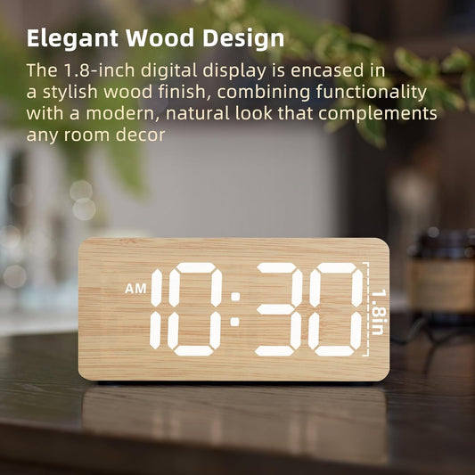 Purilite Select Wooden Digital Alarm Clock with Large LED Display