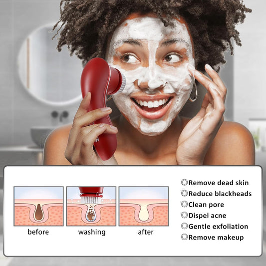 Facial Cleansing Brush, Face Scrubber Exfoliator, Face Scrubber Rechargeable IPX-7 Waterproof, Electric Face Scrubber, Electric Face Spin Brush for Exfoliating, Massaging and Deep Cleansing - PuriLite