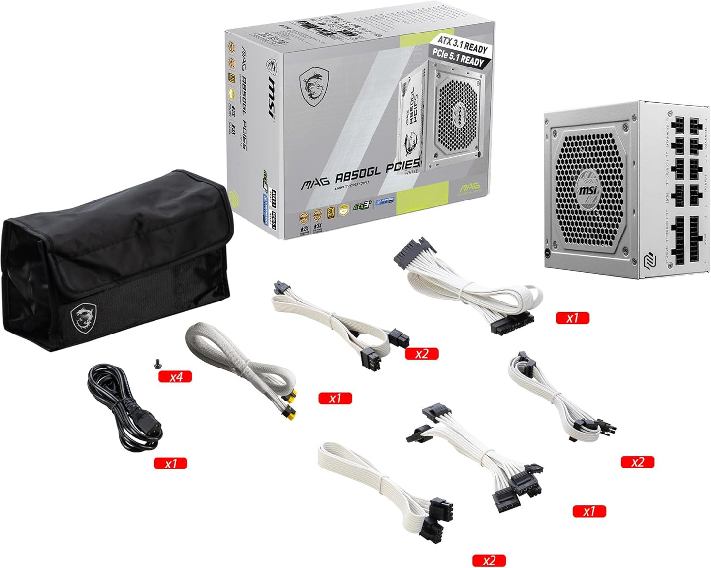 MSI MAG A750GL PCIE 5 Gaming Power Supply - Full Modular - 80 Plus Gold Certified 750W - Compact Size - ATX PSU - PuriLite
