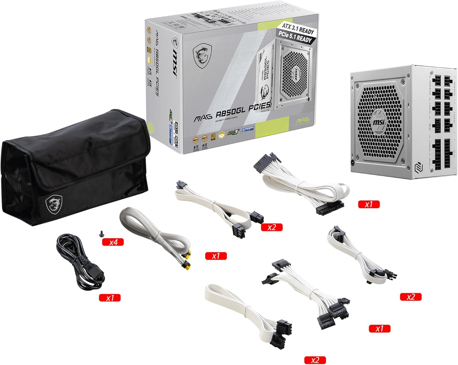 MSI MAG A750GL PCIE 5 Gaming Power Supply - Full Modular - 80 Plus Gold Certified 750W - Compact Size - ATX PSU - PuriLite