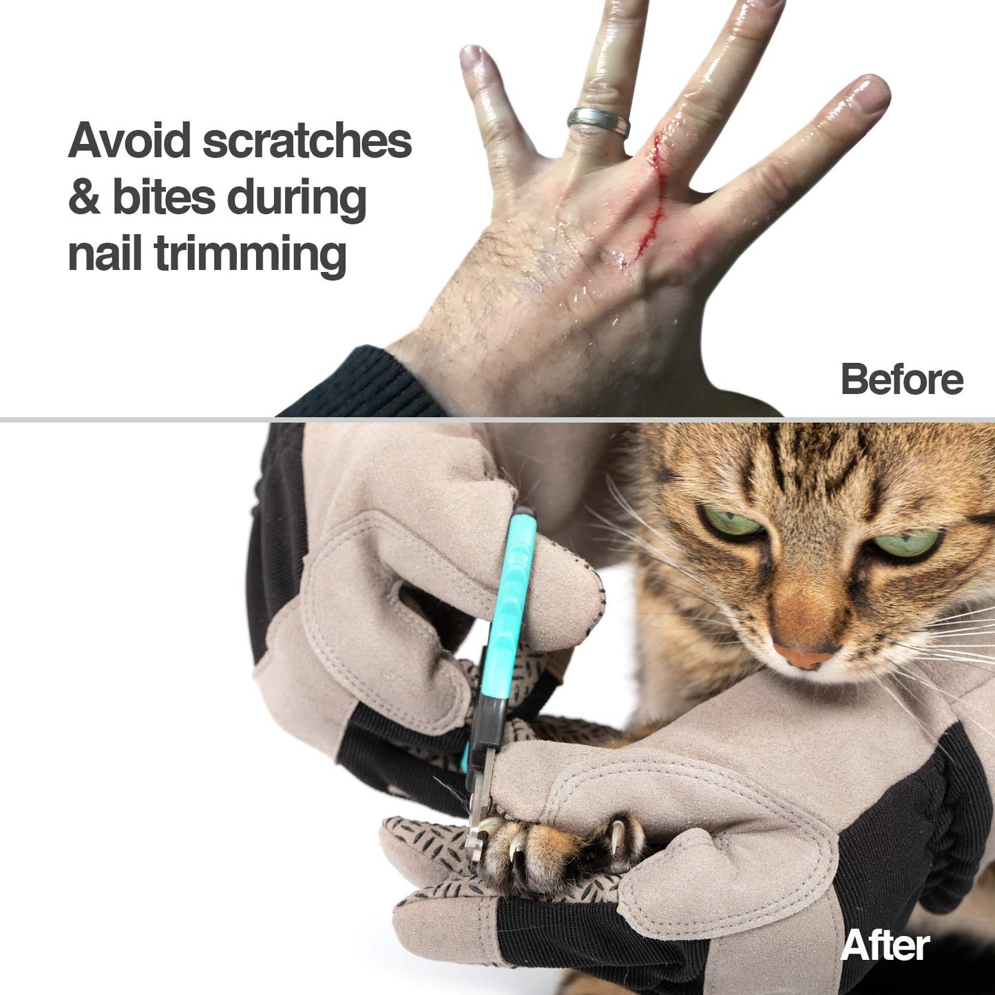 PetFusion Multipurpose Pet Glove for Grooming, Trips to Vet, Handling. [Puncture & Scratch Resistant, Water Resistant]. 12 Month Warranty for Manufacturer Defects, Grey, Large (PF-HG1A)