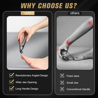FERYES Angled Head Long Handled Toenail Clipper for Seniors - Large Wide Jaw Nail Clipper with Catcher for Thick Nails - Easier Trimming, Ergonomic Design (Black)