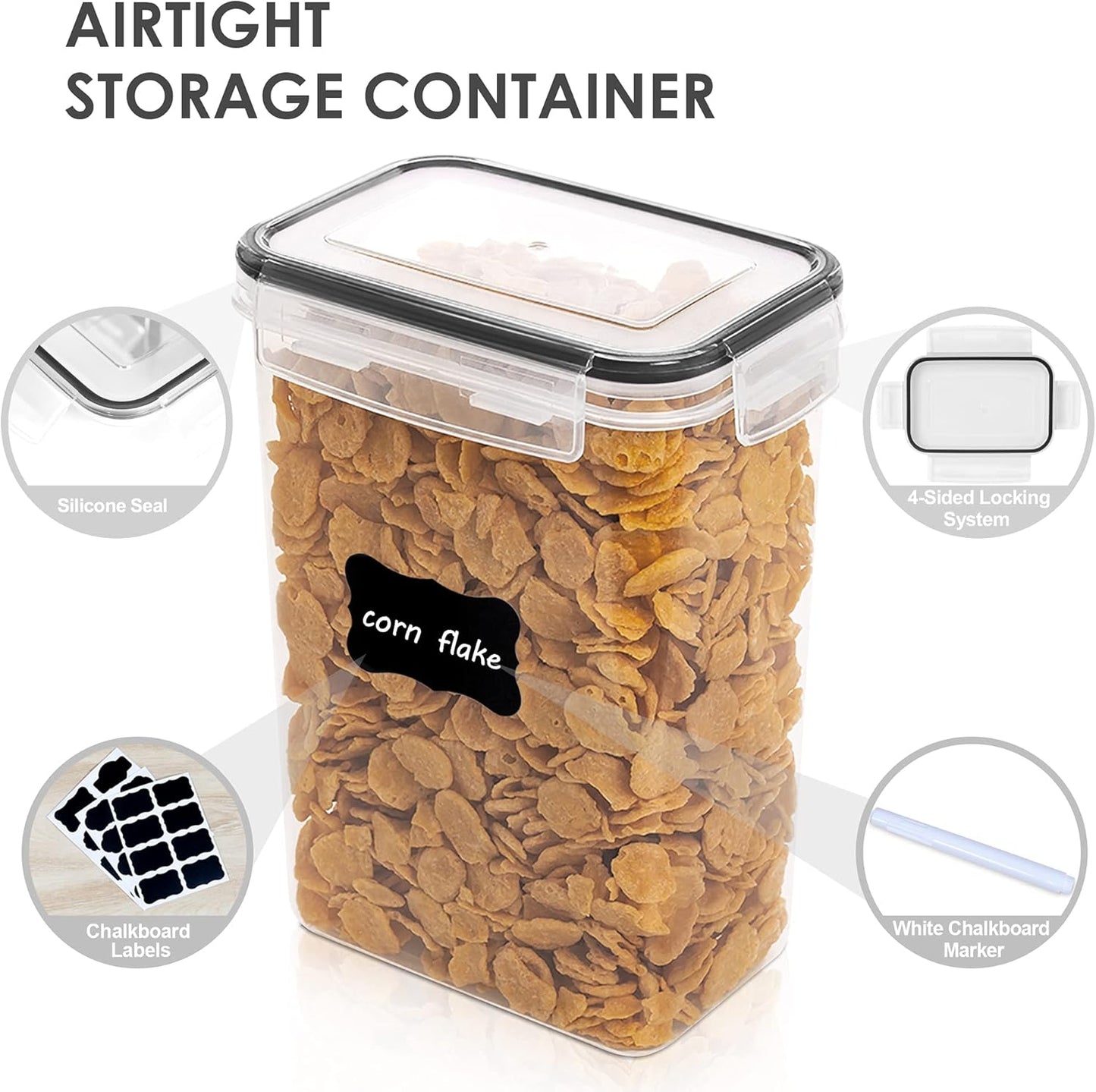 Vtopmart Extra Large Tall Airtight Food Storage Containers, 4 Pieces 6.5L Plastic Kitchen Pantry Storage Containers for Spaghetti, Flour and Baking Supplies - Include 24 Labels, Black