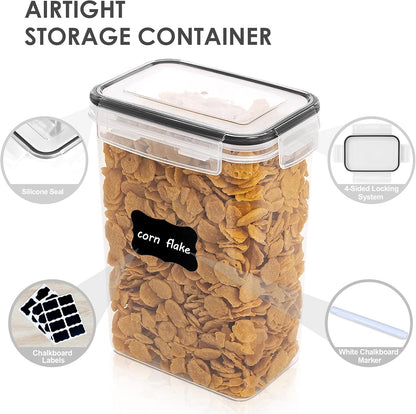 Vtopmart Extra Large Tall Airtight Food Storage Containers, 4 Pieces 6.5L Plastic Kitchen Pantry Storage Containers for Spaghetti, Flour and Baking Supplies - Include 24 Labels, Black